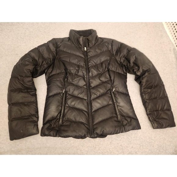 Eddie Bauer Jacket Womens Small Black EB 550 Goose Down Puffer Quilted Full Zip - Picture 1 of 16